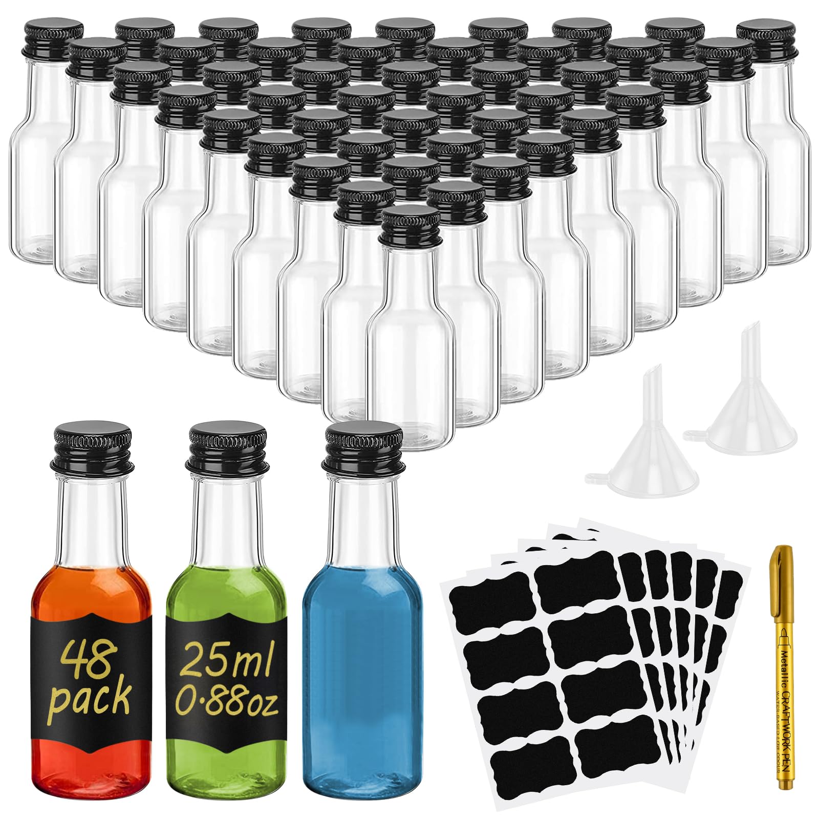 WenYa Mini Liquor Bottles, Empty Small Plastic Bottles with Lids